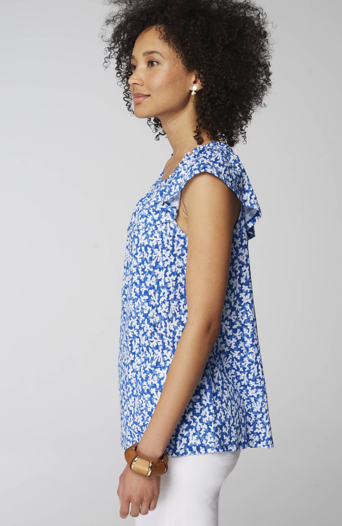 Convertible-Shoulder Ruffled Top