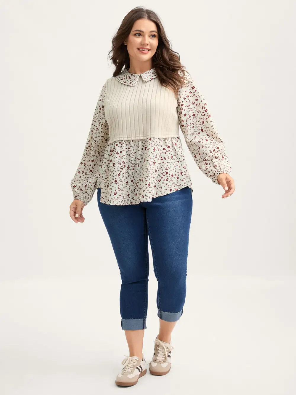 Back Placket Doll Collar Spliced Sweatshirt