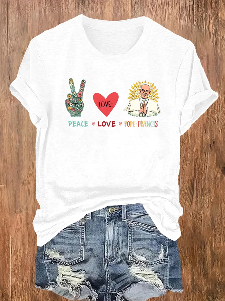Women's Peace Love Print Short Sleeve Round Neck Cotton T-Shirt