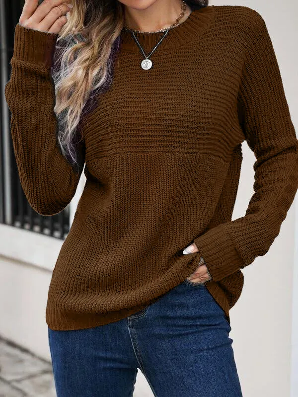 Elegant Round Neck Cotton Long Sleeve Sweater