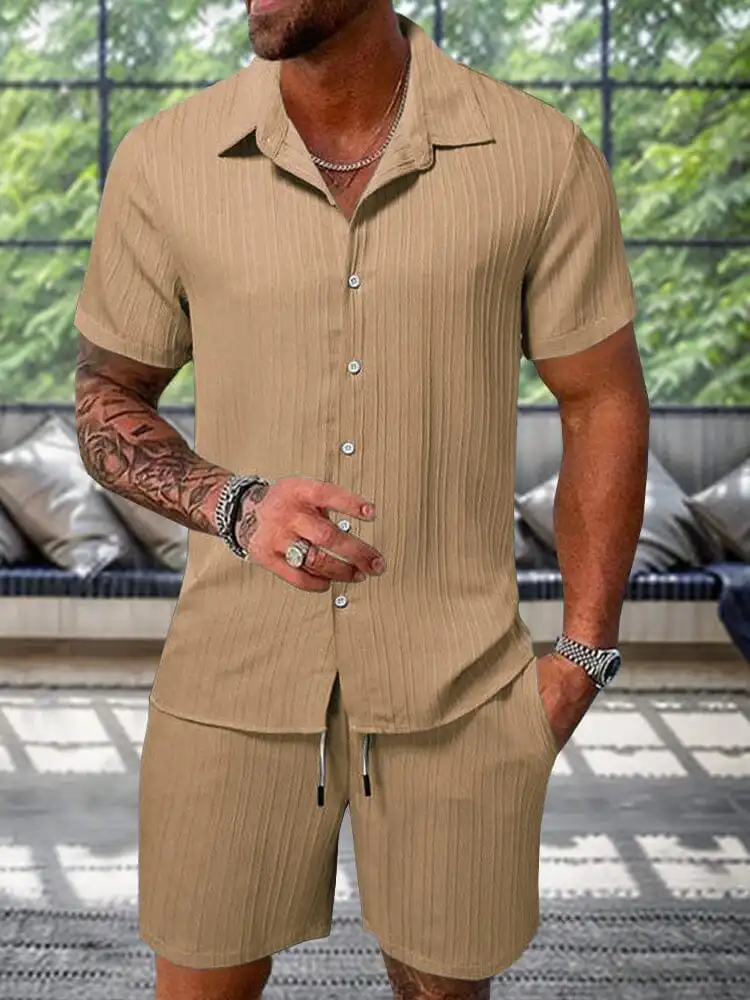 Comfortable and Breathable Leisure Textured Shirt Set