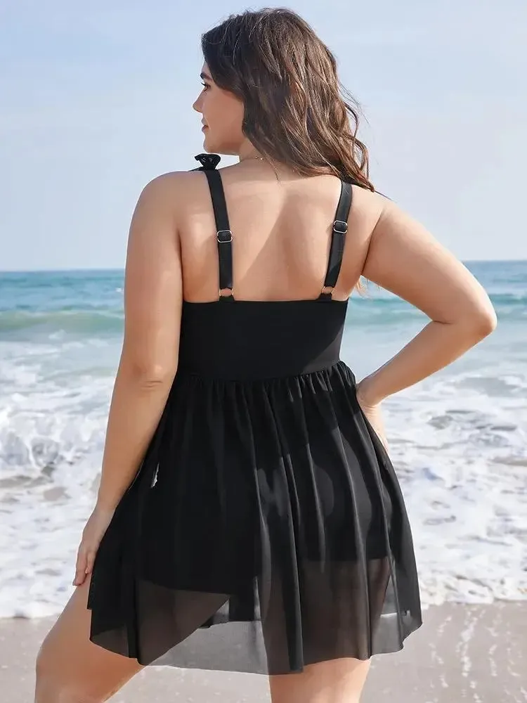 Sculpt Waist Ruched Split Hem Swim Dress