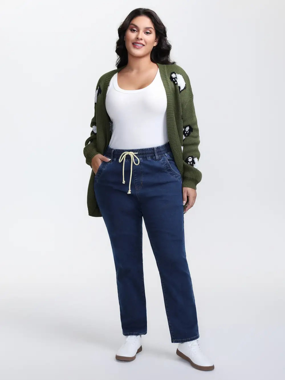 Stretchy Drawstring Waist Straight Leg Jeans