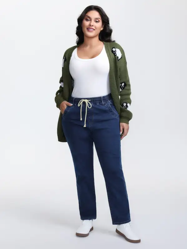 Stretchy Drawstring Waist Straight Leg Jeans