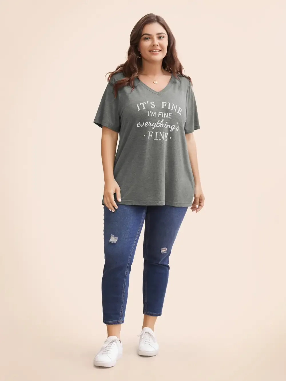 Letter Print V Neck T-Shirt