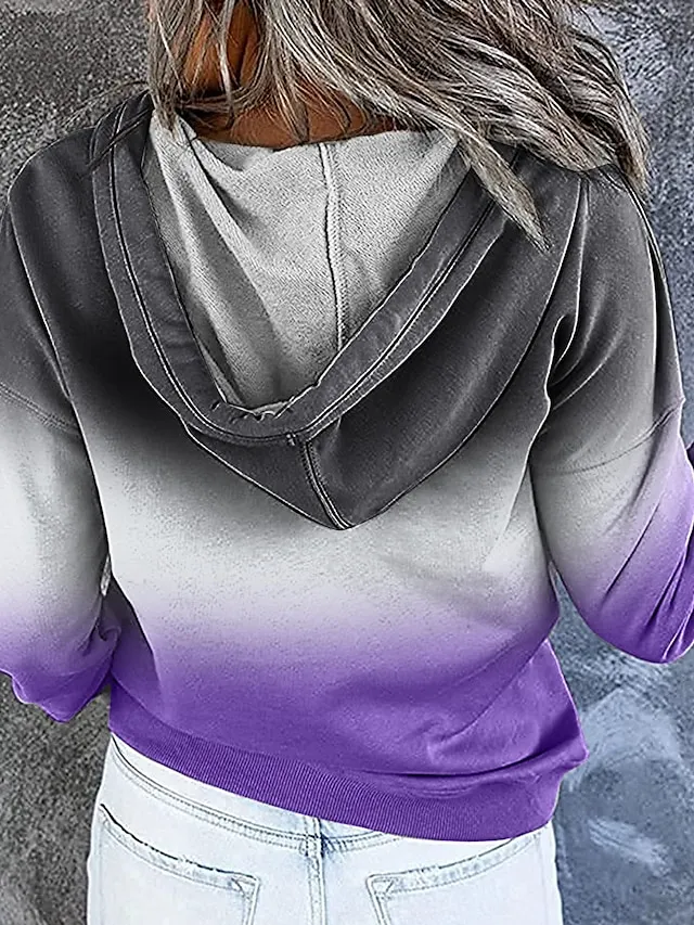 Women's Hoodie Sweatshirt Pullover Streetwear Casual Front Pocket Green Blue Purple Gradient Casual Hooded Long Sleeve S M L XL XXL