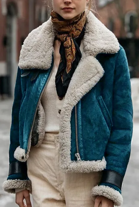 Women's Lambs Wool and Fur Aviator Jacket
