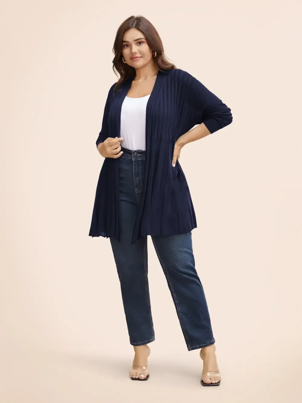 Plain Textured Kimono Collar Cardigan