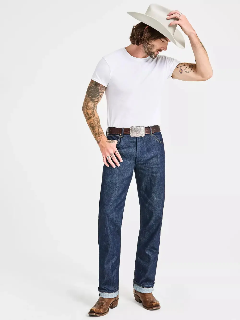WRANGLER COWBOY CUT ORIGINAL FIT SELVEDGE STRETCH JEAN IN RAW INDIGO