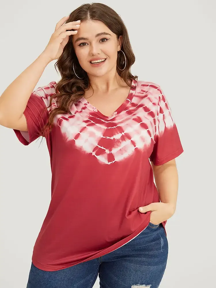 Tie Dye Short Sleeve V Neck T-shirt