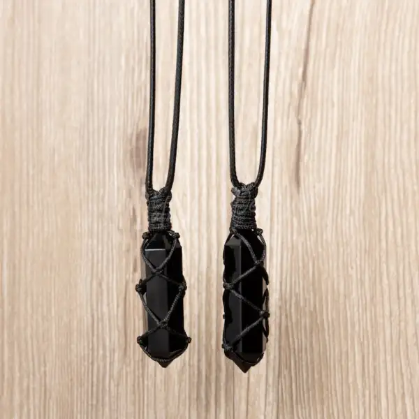 Black Obsidian Pendant Necklace-Obsidian Stone Hexagon Point Wrapped Necklace for Men-Obsidian Healing Crystal Necklace for Women