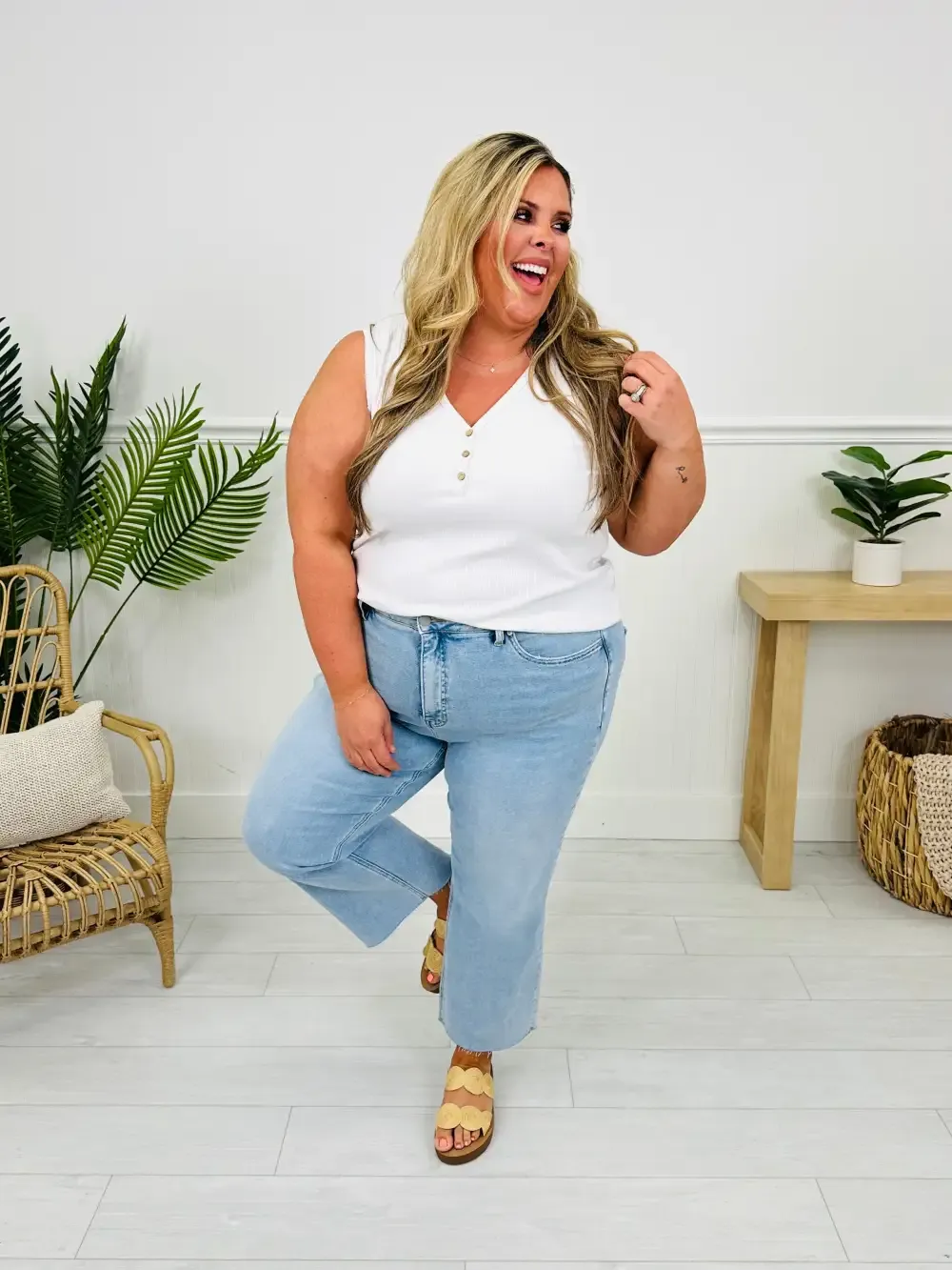 Along For The Ride Wide Leg Cropped Jeans With Tummy Control