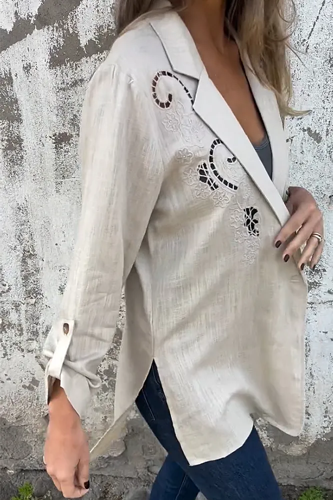 Women's cotton and linen comfortable hollow suit jacket
