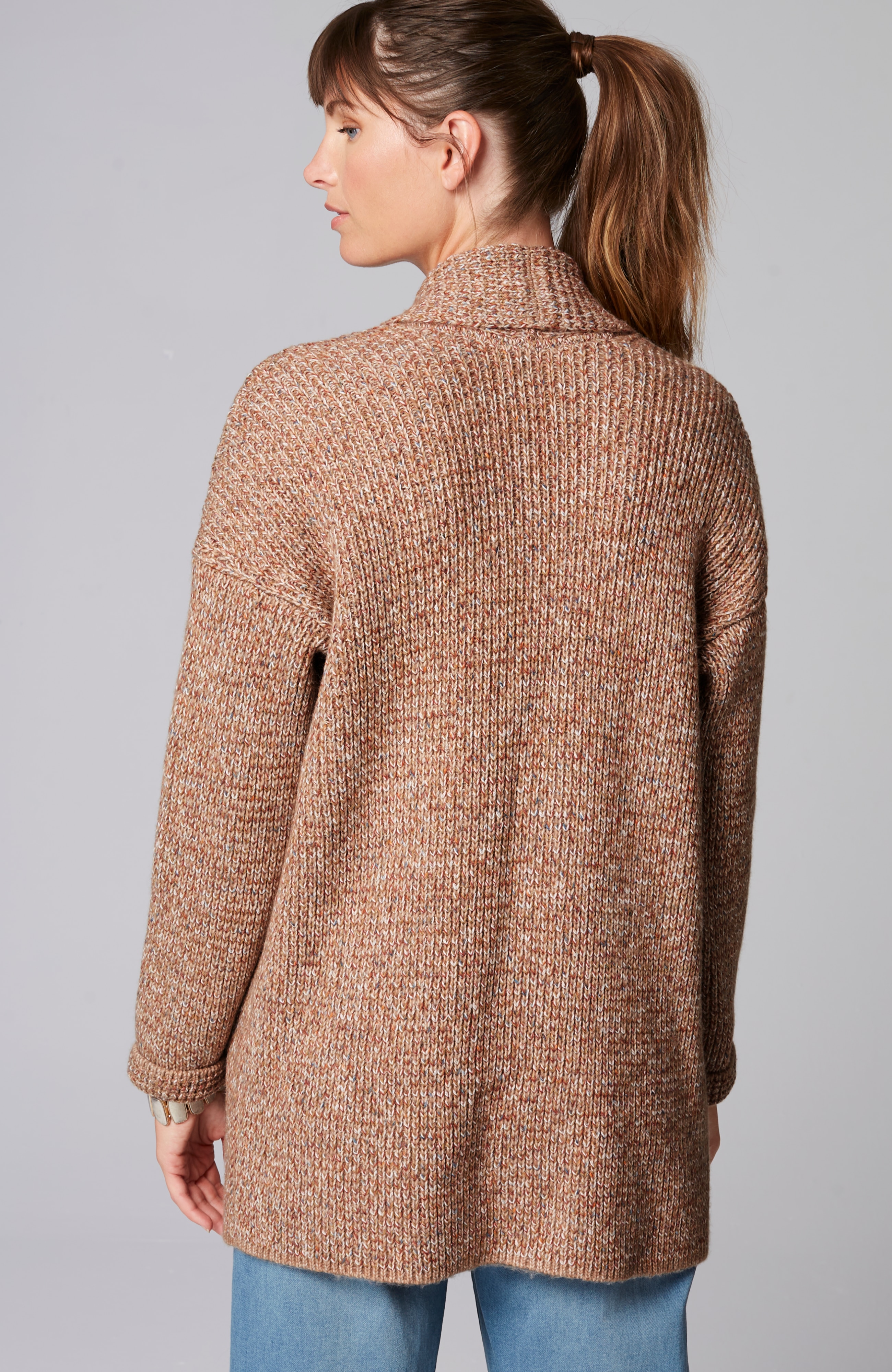 Pure Jill Ribbed-Texture Shawl-Collar Cardi