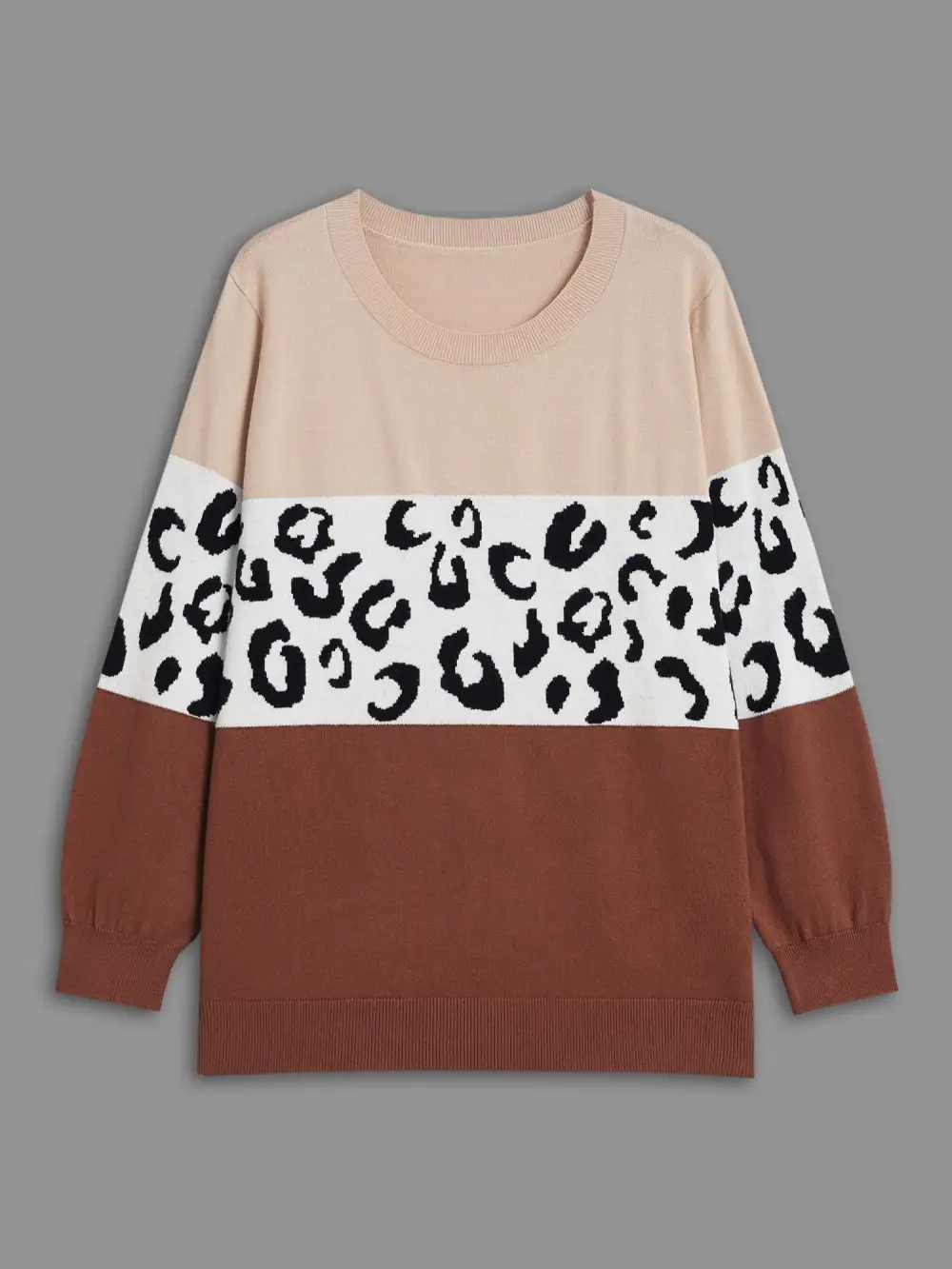Crew Neck Leopard Print Contrast Pullover