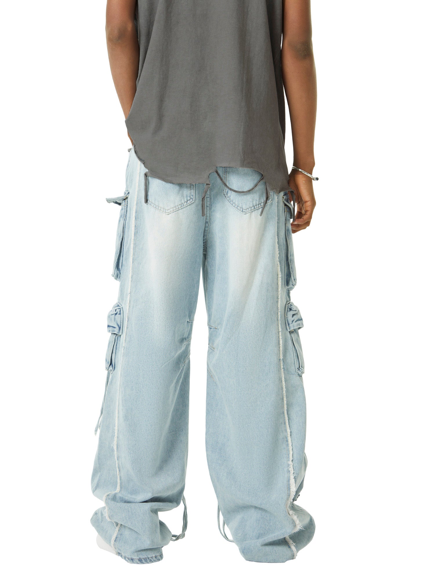 Washed Multi-pocket Work Cargo Jeans - 1830
