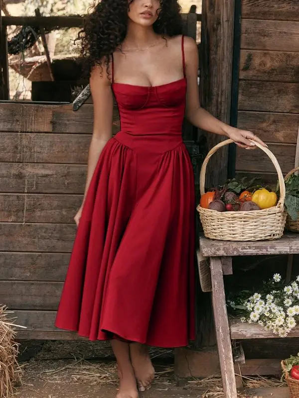 Women's Backless Zipper Cami Midi Dress – Elegant Summer Slip Dress for Party or Holiday