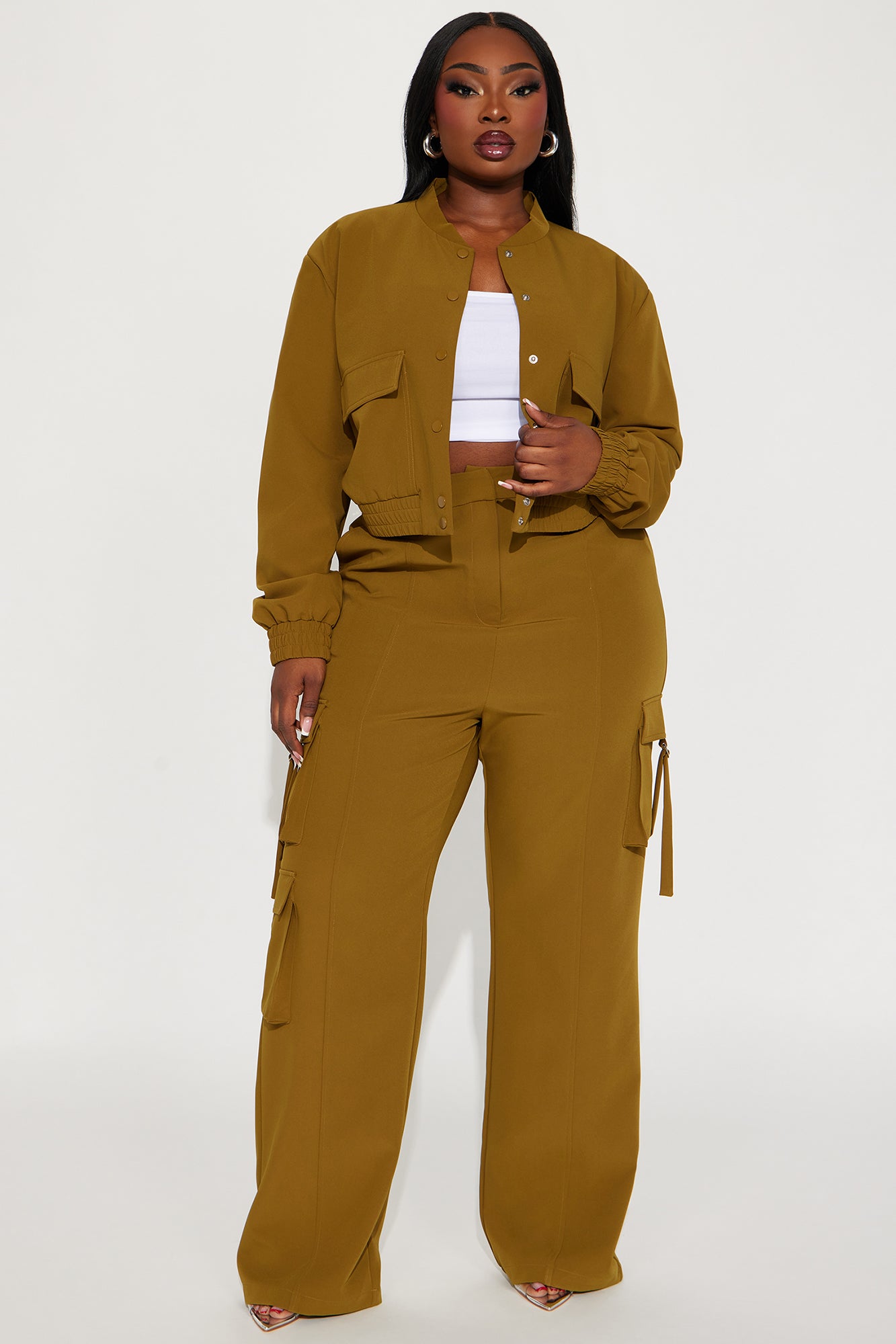 Caught Me Cargo Pant Set - Olive