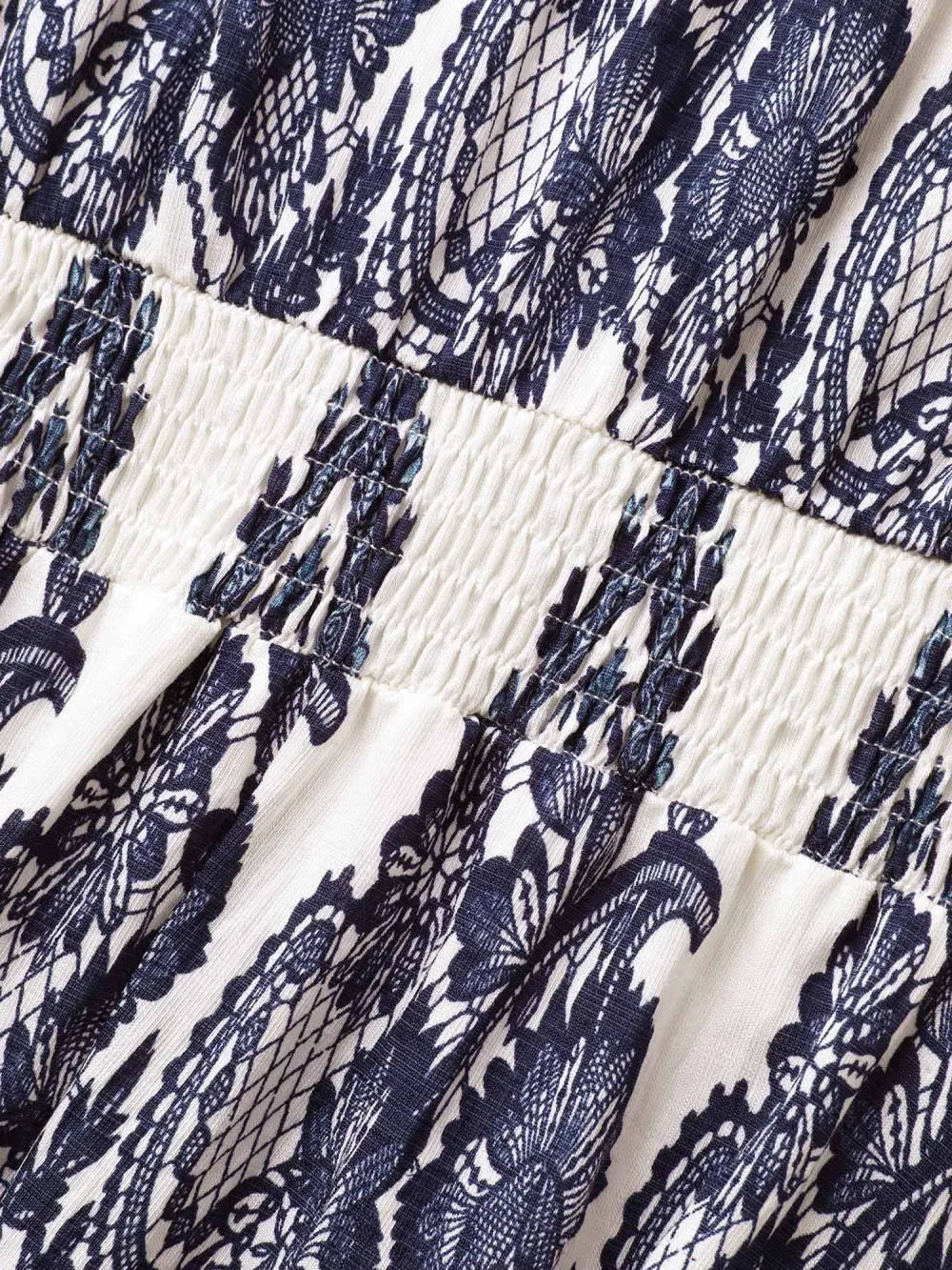 Boho Print Shirred Cami Midi Dress