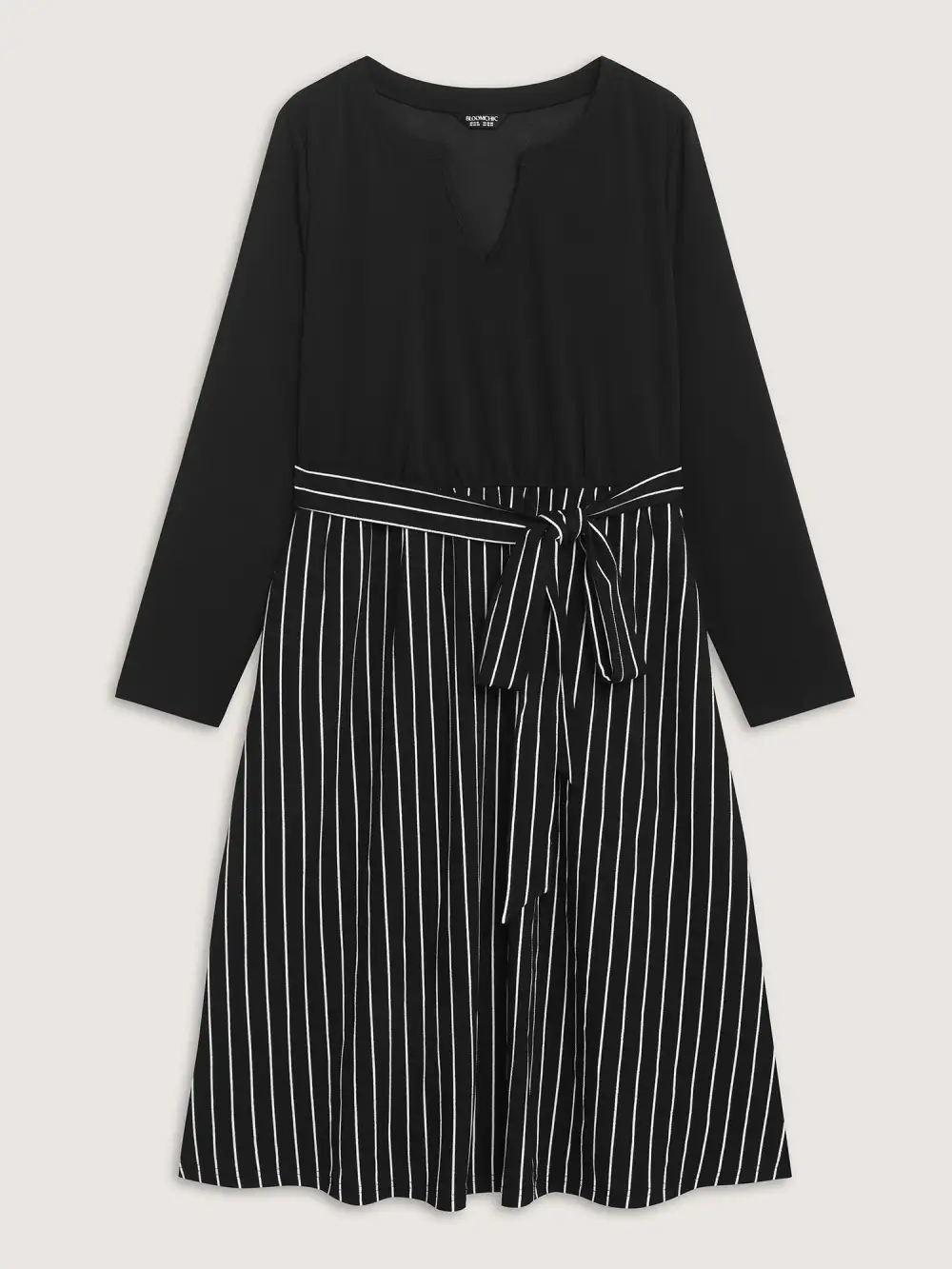 Stripes Color Contrast Belted Midi Dress