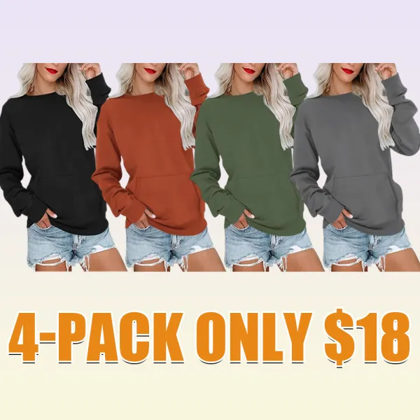 Women's Crewneck Hoodless Sweatshirt With Kangaroo Pocket Fleece Longsleeve Oversized Casual Style Shirt