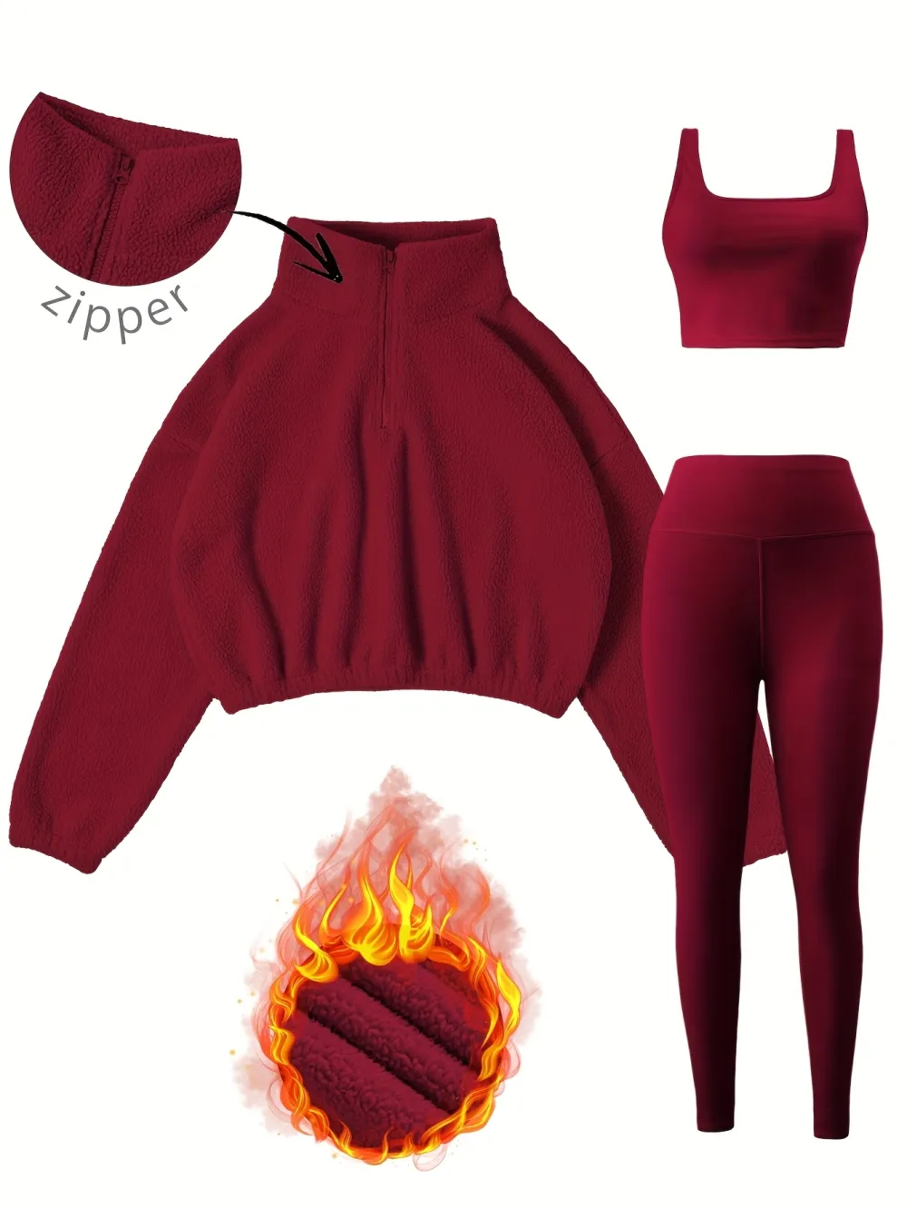 Women's 3-Piece Workout Set (Half-Zip Top, Bra, Yoga Pants)