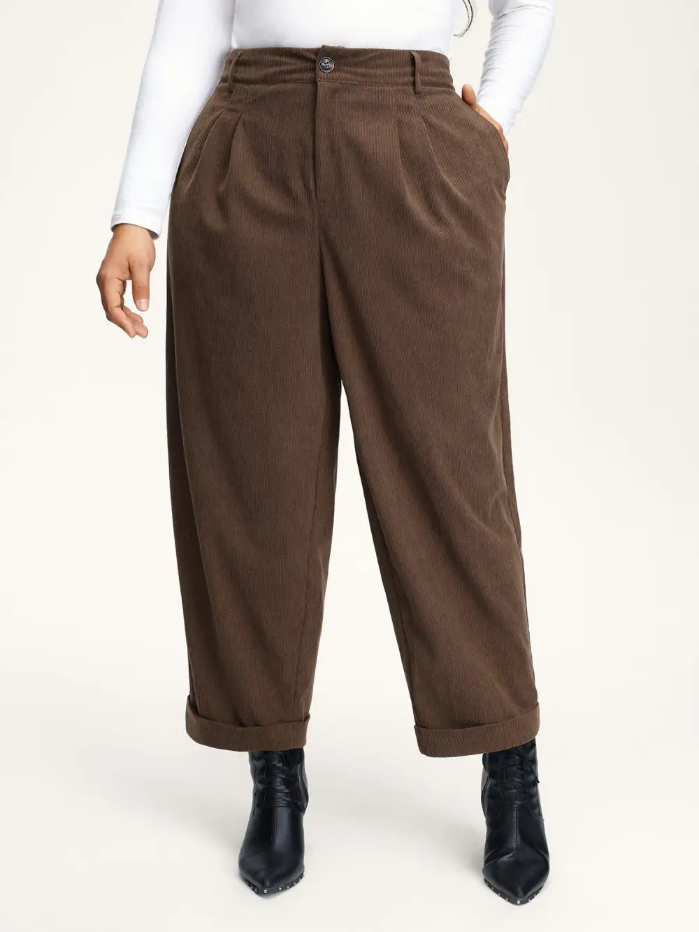 Textured Rolled Cuffs Straight Leg Pants