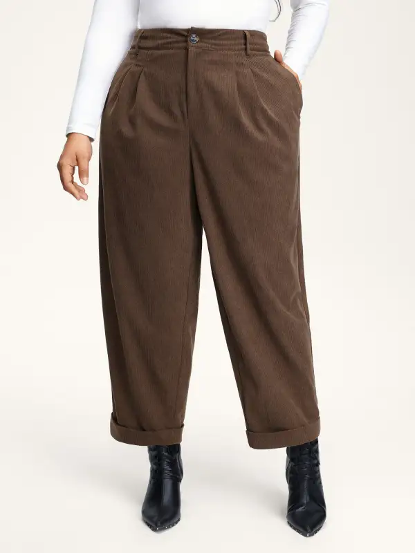 Textured Rolled Cuffs Straight Leg Pants