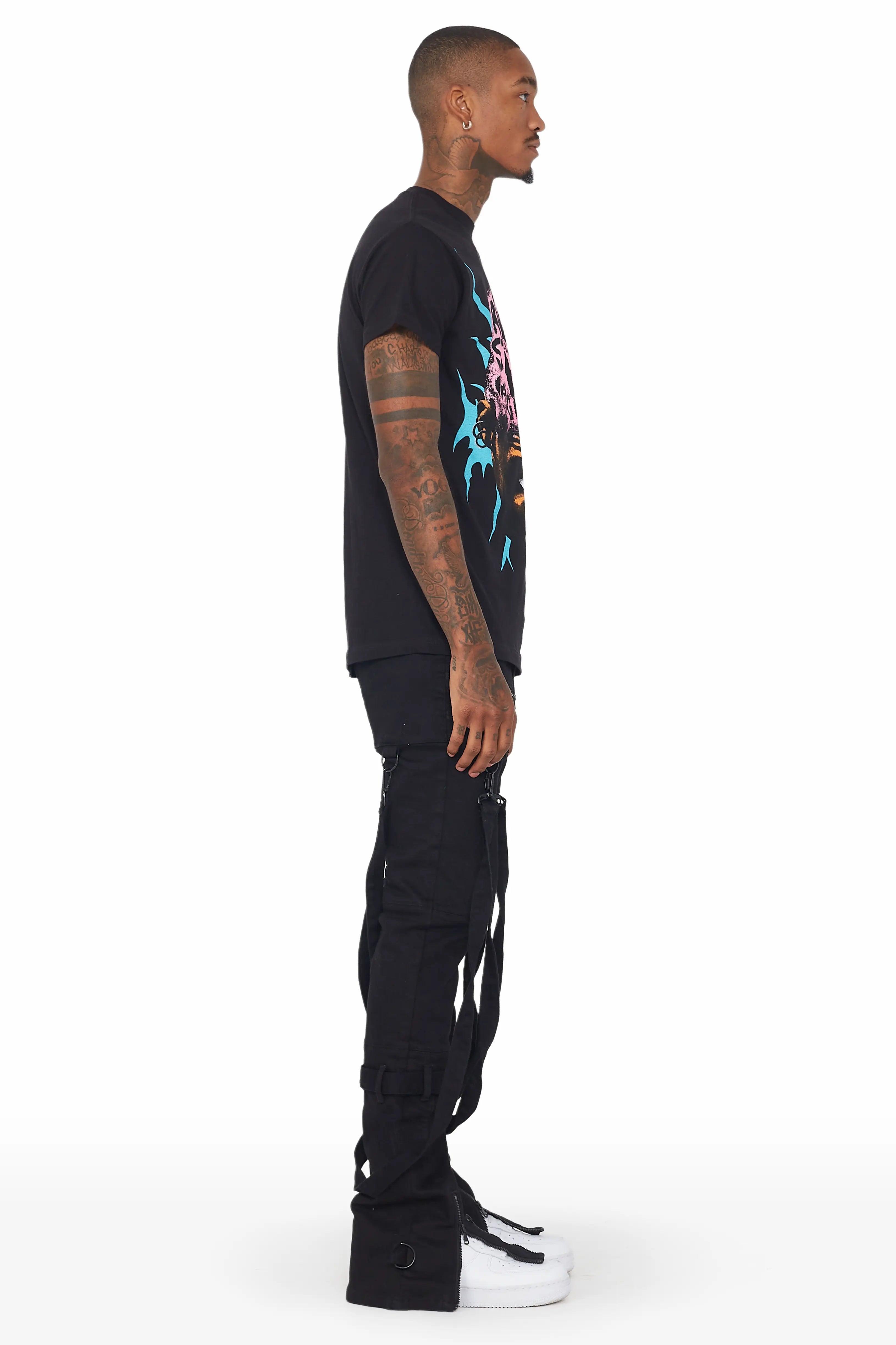 Rowen Black Stacked Flare Jean