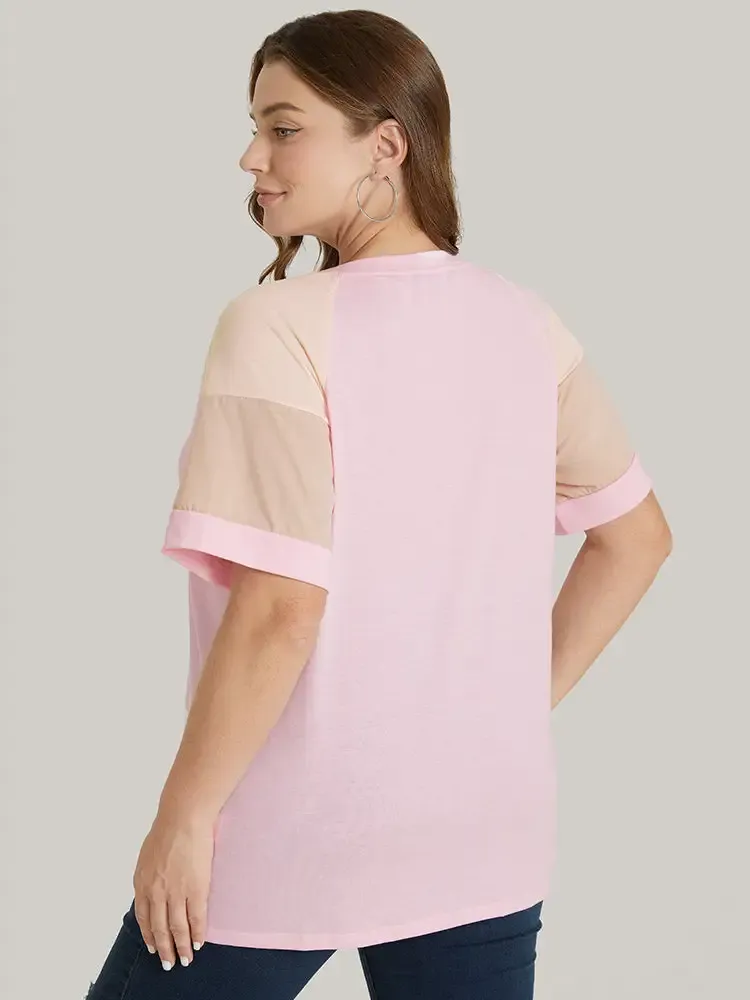 Colorblock Contrast Crew Neck Raglan Sleeve T-shirt