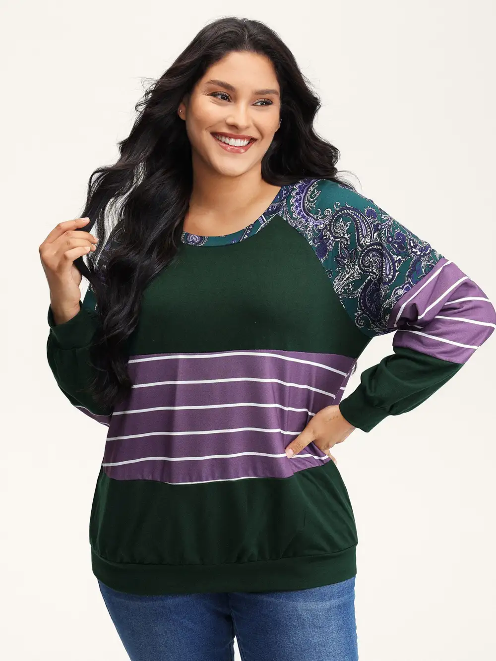 Supersoft Colorblock Paisley Print Sweatshirt