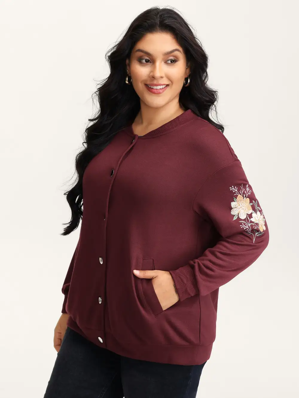 Embroidered Sleeve Button-Down Jacket