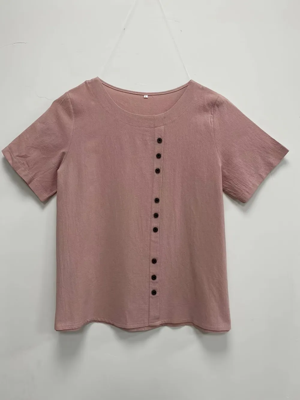 Plus Size Solid Button Decor Short Sleeve T-shirt, Women's Plus Casual Round Neck Tee