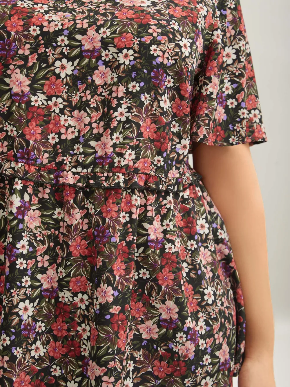 Floral Ruffled Round Neck Shirt