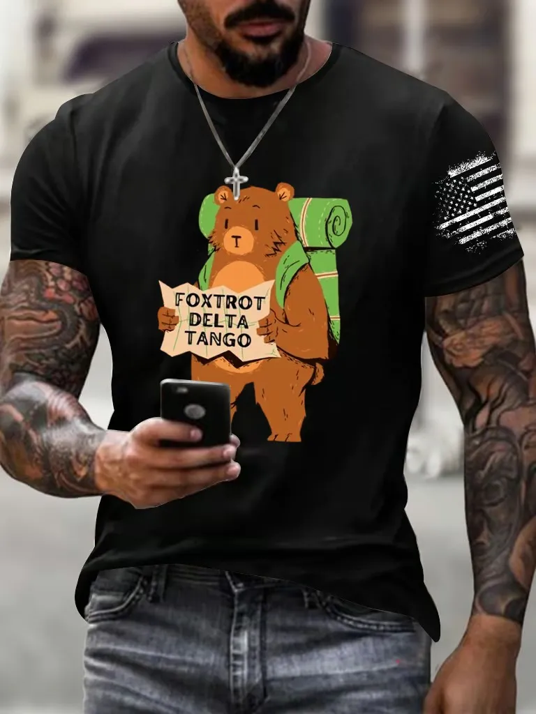 Men'S T-Shirt Men'S Fox-Trot Delta Tango Printed T-Shirt Pure Cotton Round Neck Short Sleeve