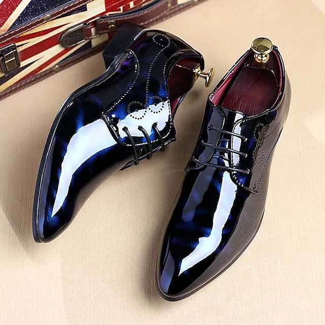 Men's Oxfords Dress Shoes Business Classic British Daily Party & Evening Office & Career Patent Leather Breathable Wear Proof Black Burgundy Royal Blue Summer Spring Fall