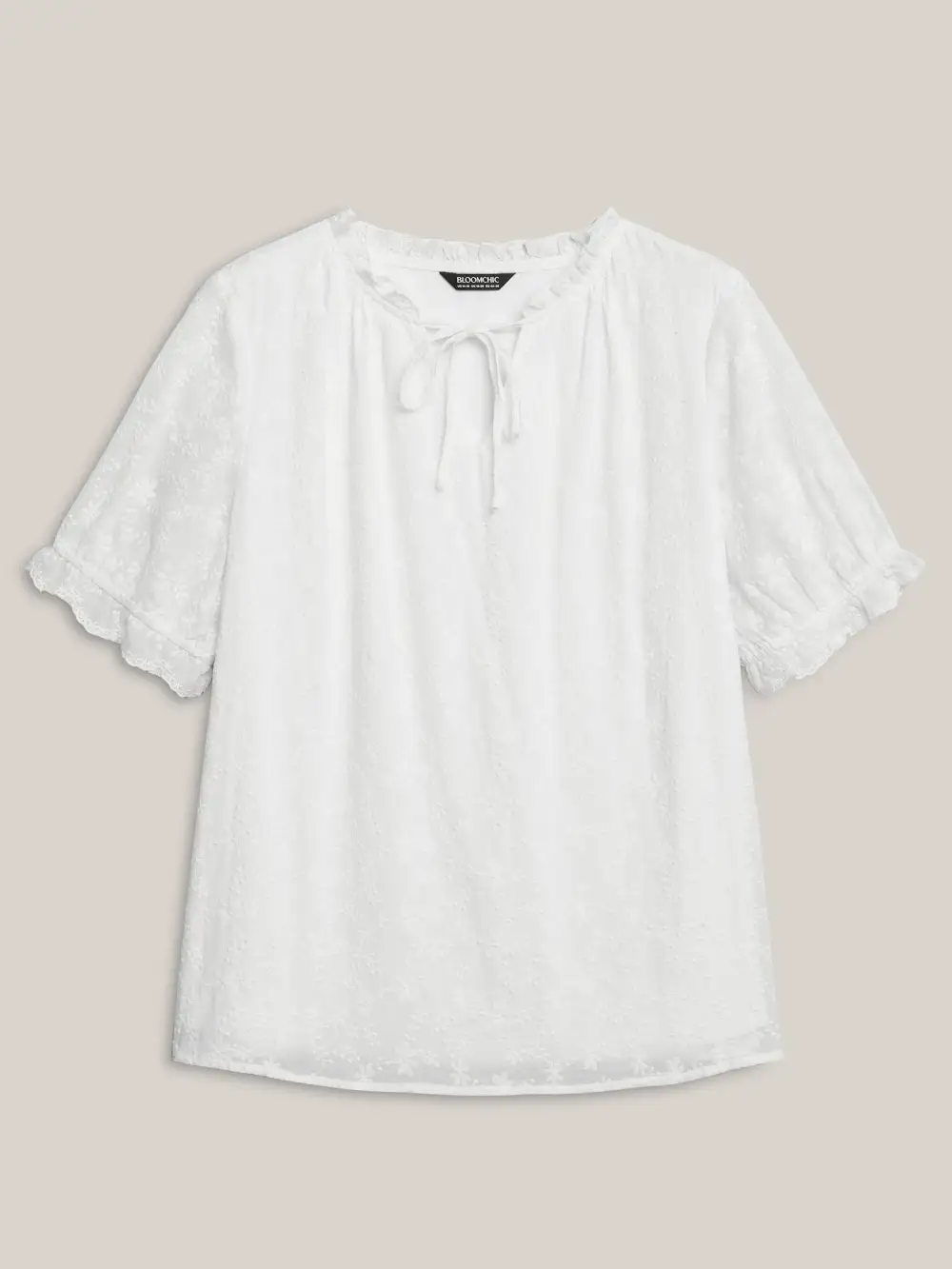 Cotton Embroidery Notched Neck Tie Shirt