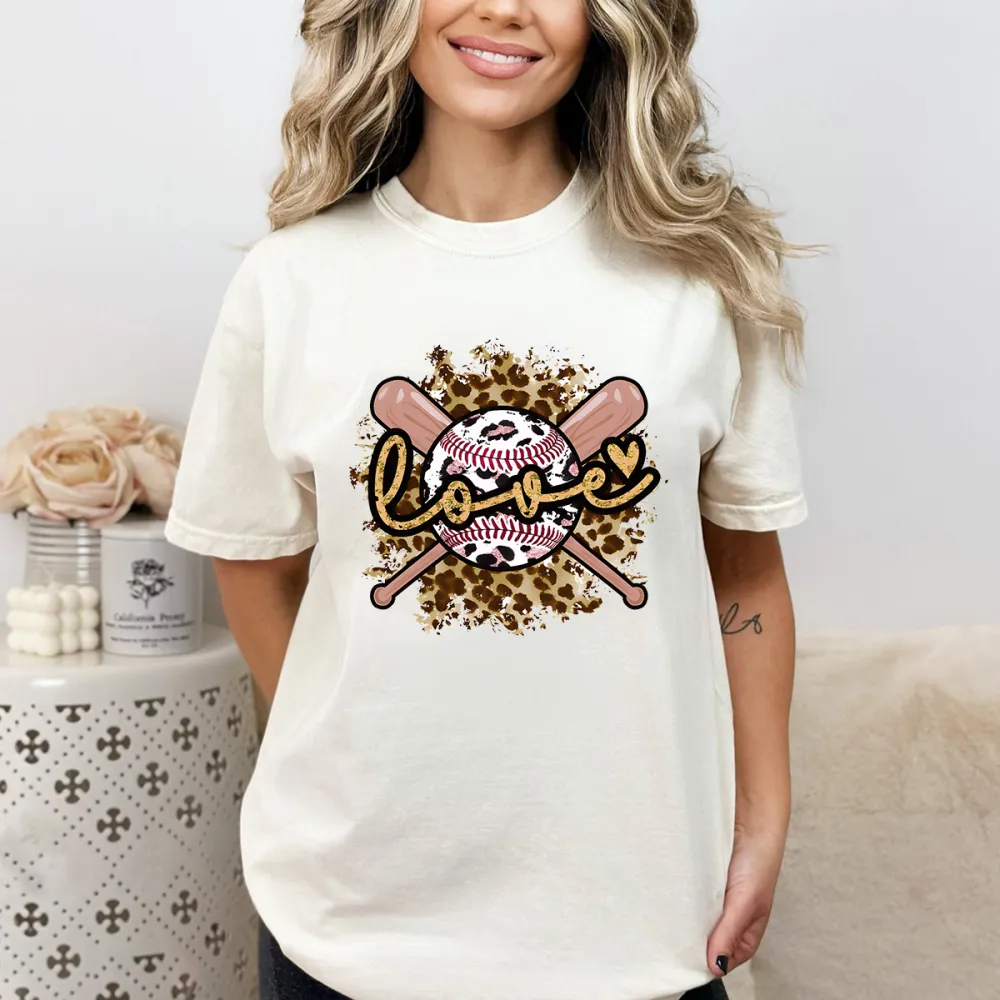 Love Baseball Opening Day Printed Round Neck Short Sleeve T-Shirt