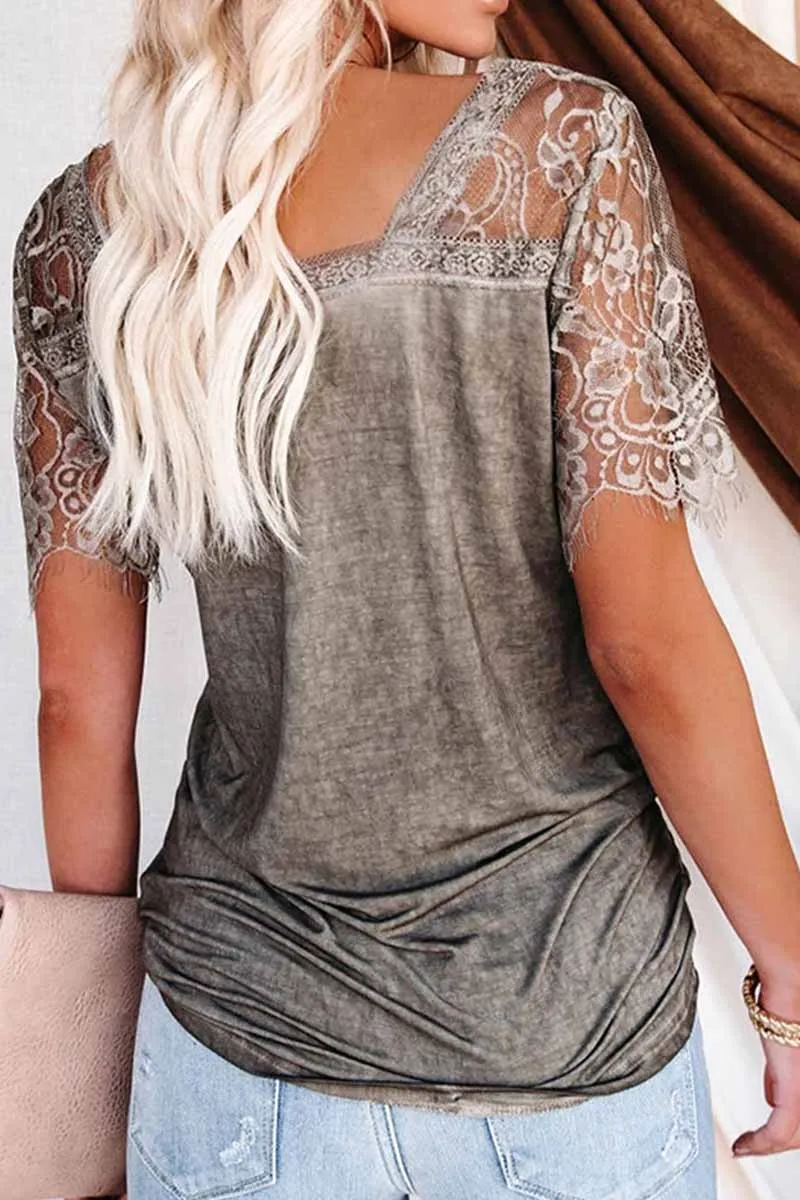 New Women's Lace Short Sleeve V-Neck Tops(3 colors)