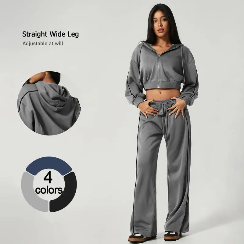 2-Piece Set: Cropped Hoodie & Wide-Leg Pants – Soft, Quick-Dry, with Pockets