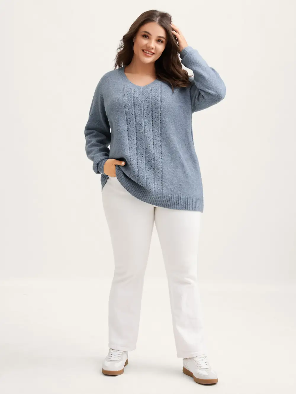 Heather Textured V-Neck Pullover