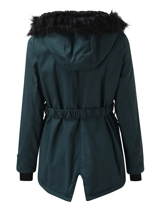 Women's Parka Fleece Lined Puffer Jacket Thicken Winter Coat Windproof Thermal Warm Heated Coat Zipper Drawstring Hoodie Outerwear Long Sleeve