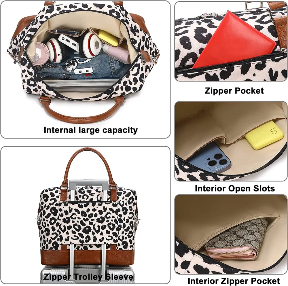 Ladies Canvas Weekender Bag Overnight Carry-on Tote Duffel in Trolley Handle