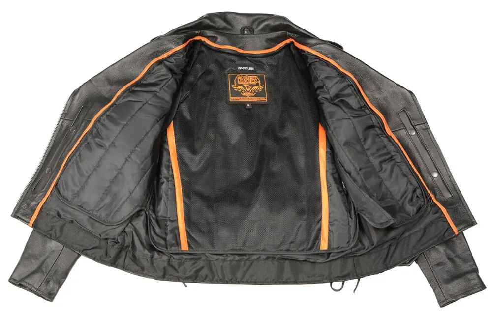 Leather LKL2700 Women's Classic Black Premium Leather Motorcycle Vintage Jacket with Side Laces
