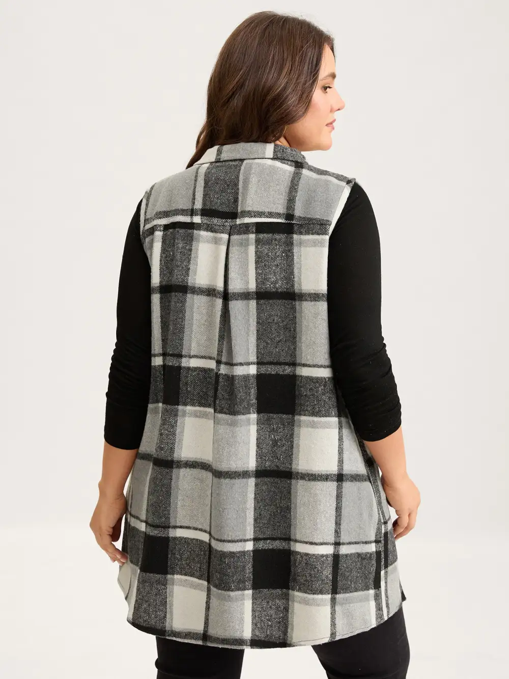 Plaid Flap Detail Sleeveless Jacket