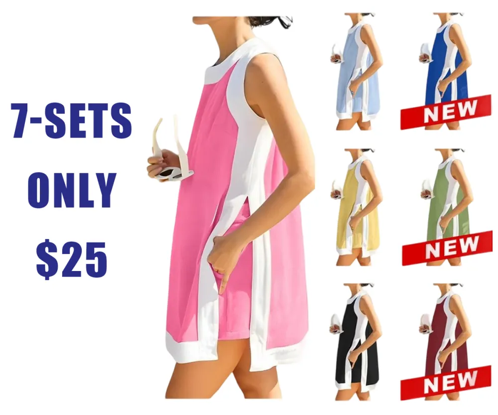 Women’s 2-Piece Color Block Lounge Set – Short Sleeve Top & Pocket Shorts