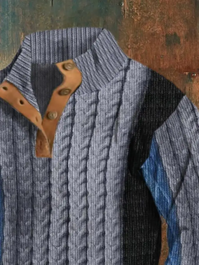 Men'S Casual Retro Color Block Print Long Sleeve Sweatshirt