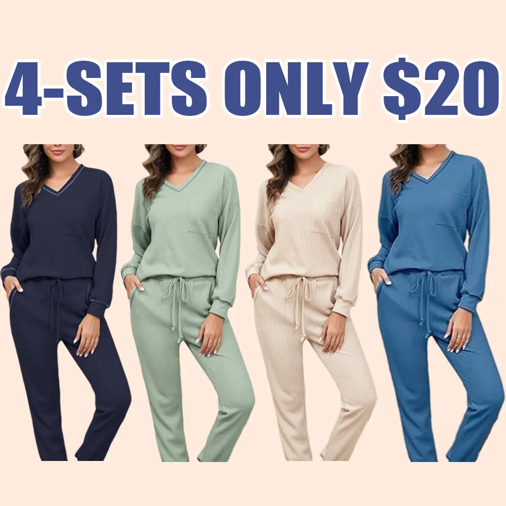 Women's Waffle Knit Lounge Set – Long Sleeve Pullover & Jogger Sweatpants