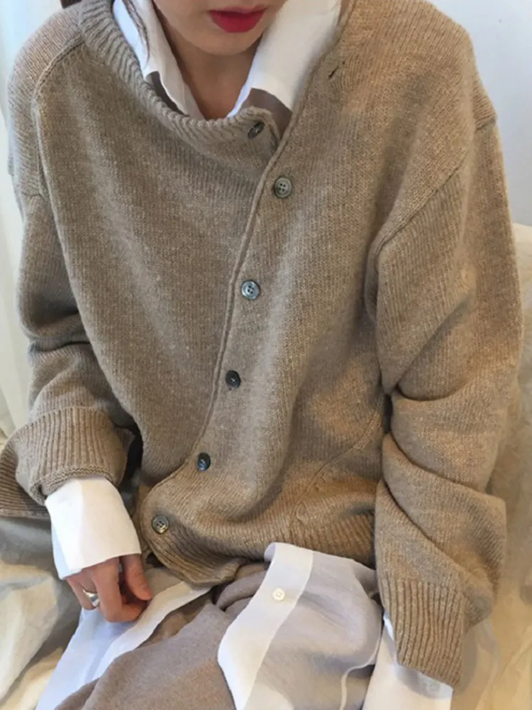 Button Down Asymmetric Casual Comfy Knitwear