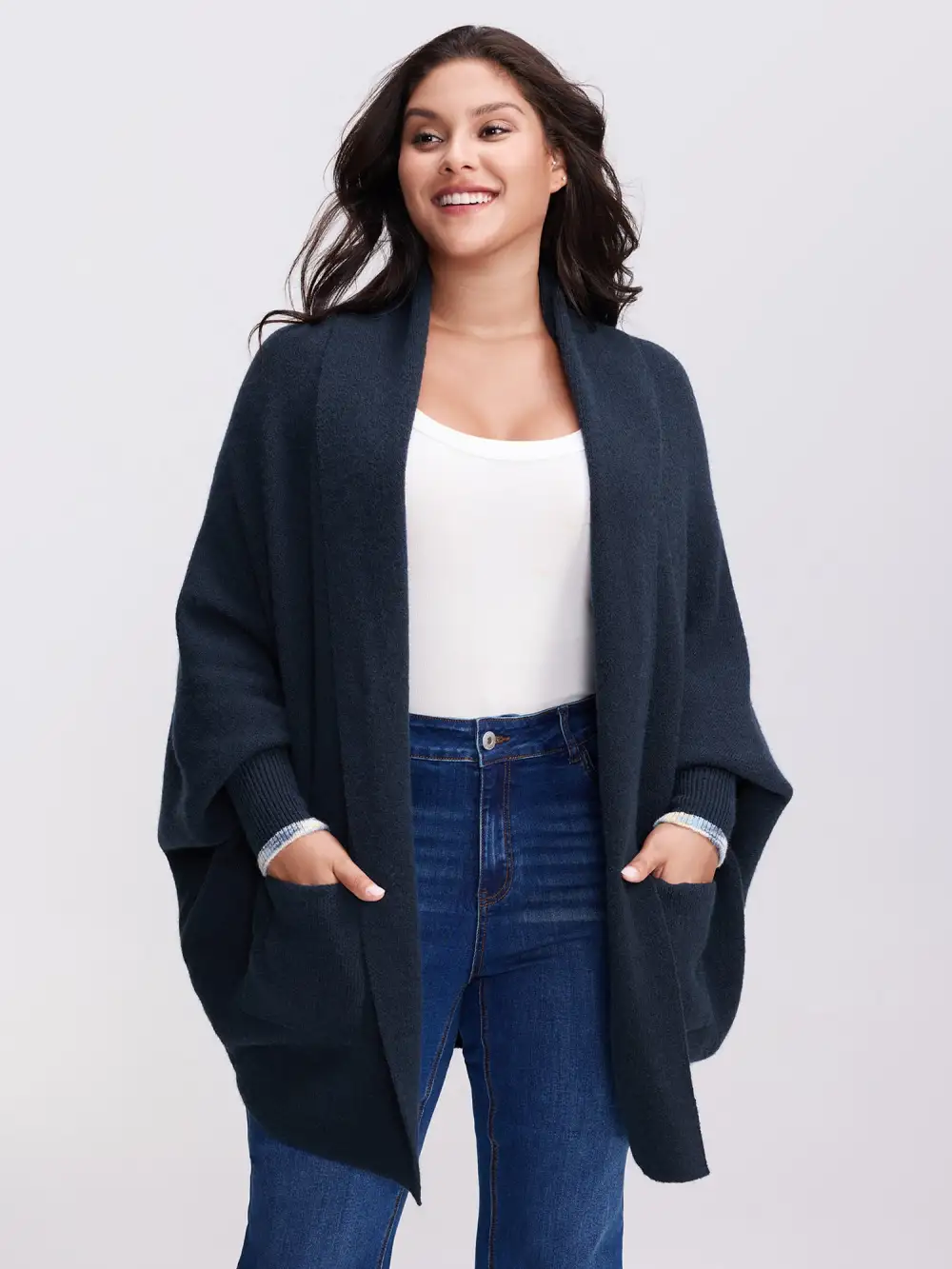 Heart Pattern Flowy Front-Open Knit Cardigan